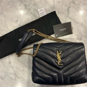 YSL small Lou Lou crossbody navy deep marine